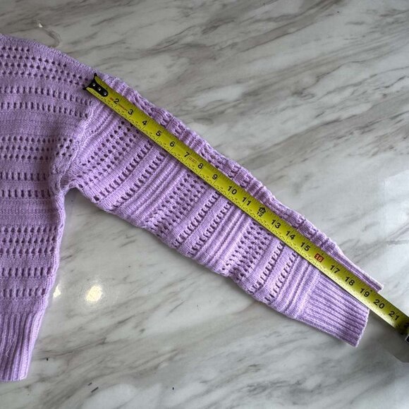Love Knits NYC Open Knit Lavender Cropped Ribbed Sweater Sweatshirt L Women Cozy - Picture 8 of 9